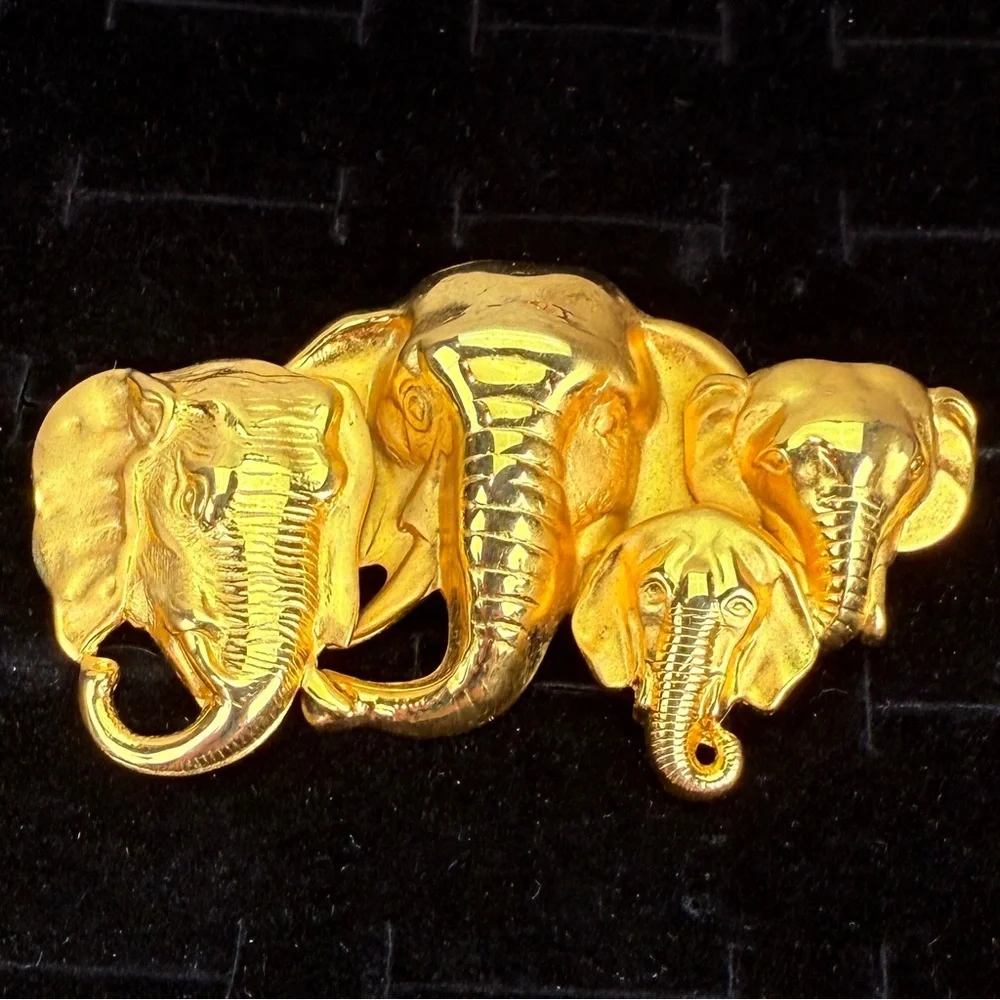 Vintage Goldtone Elephant Family Brooch Pin